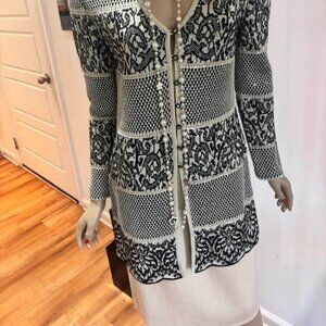 St John crochet skirt suit paillettes sequins 12 L embellished coctail